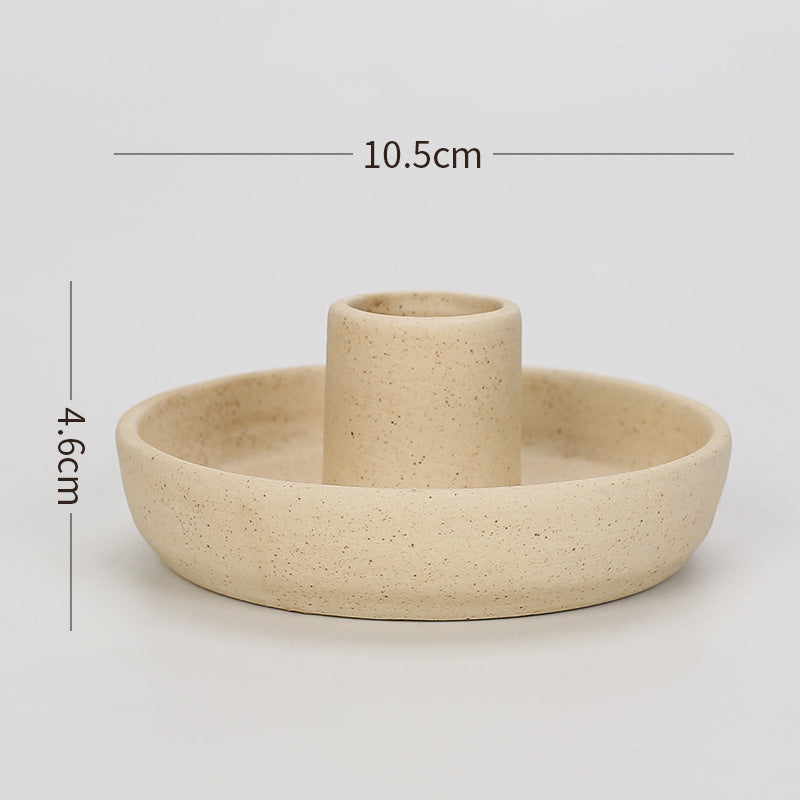 2 Pcs Light Yellow Oval Bottom Nordic Ceramic Candle Holder with Jewelry Dish - Elegant Minimalist Home Decor Piece
