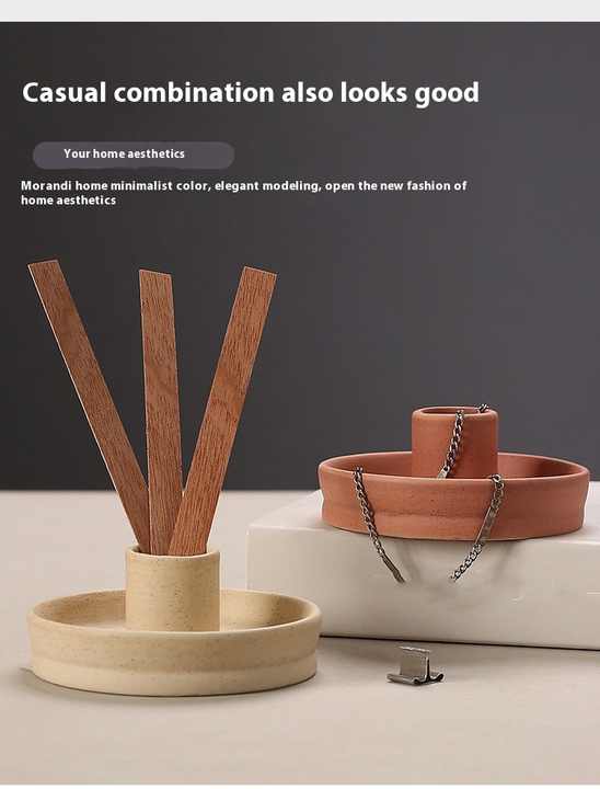 2 Pcs Light Yellow Straight Bottom Nordic Ceramic Candle Holder with Jewelry Dish - Elegant Minimalist Home Decor Piece