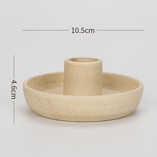 2 Pcs Light Yellow Oval Bottom Nordic Ceramic Candle Holder with Jewelry Dish - Elegant Minimalist Home Decor Piece