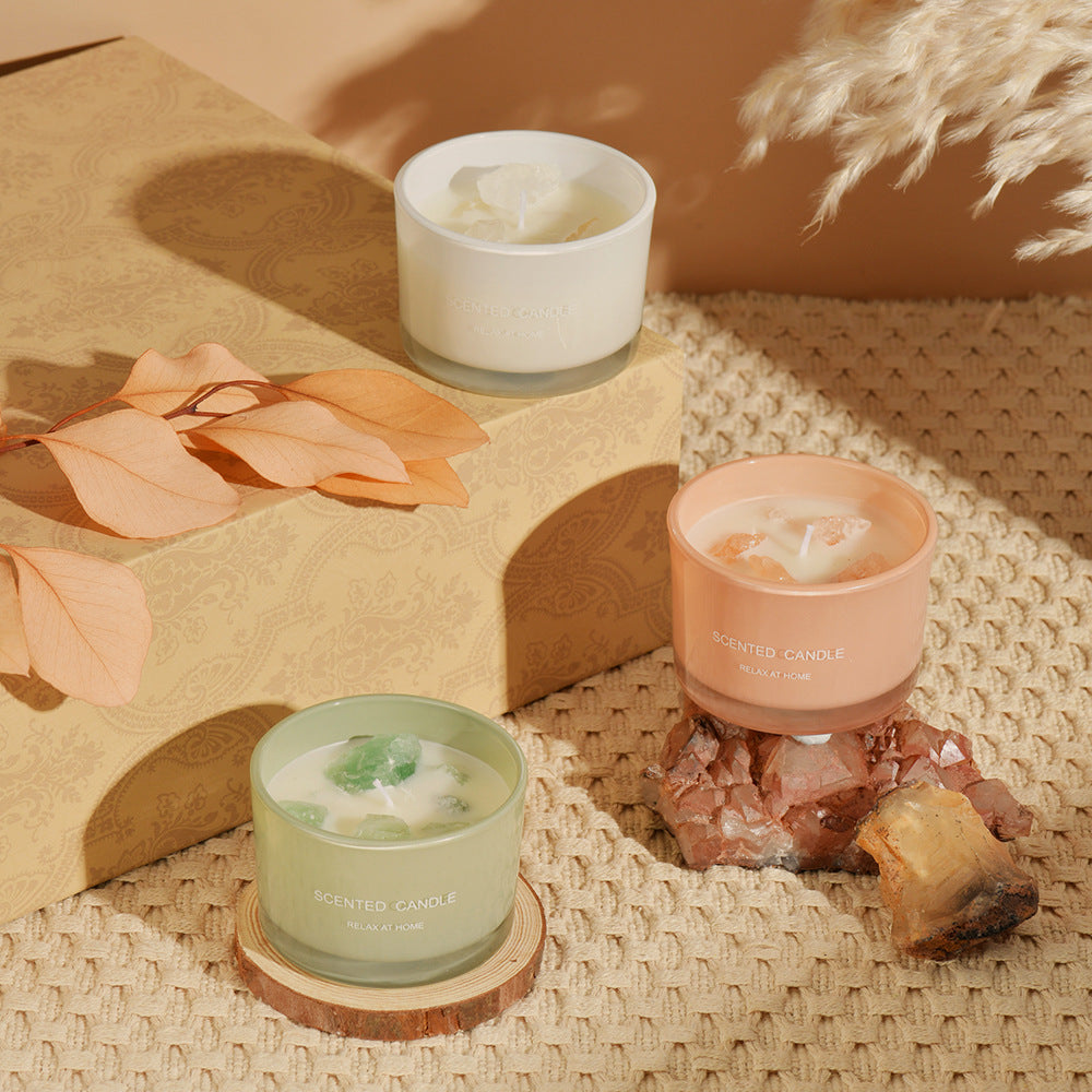 3 PCS (Sweet lemon)Macaron Crystal Stone Scented Candle